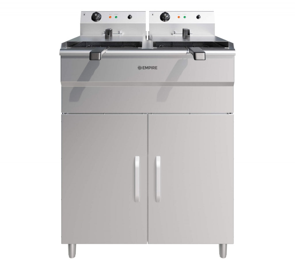 Empire 2 x 16L Twin Tank Electric Floor-Standing Fryer – 6kW Commercial Deep Fryer | EMP-FSEF-14V-2 Freestanding Electric Fryers Empire