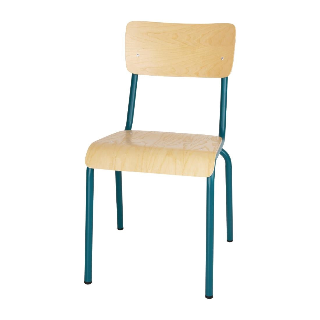 Bolero Cantina Side Chairs with Wooden Seat Pad and Backrest Teal (Pack of 4) - FB944 Chairs Bolero
