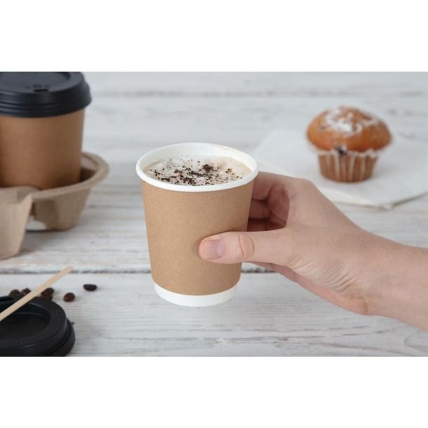 Fiesta Disposable Coffee Cups Double Wall Kraft 340ml / 12oz (Pack of 25) - GP437 Disposable Cups Fiesta