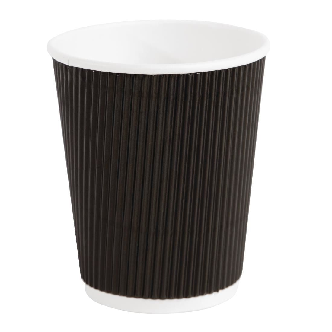 Fiesta Disposable Coffee Cups Ripple Wall Black 225ml / 8oz (Pack of 25) - CM540 Disposable Cups Fiesta