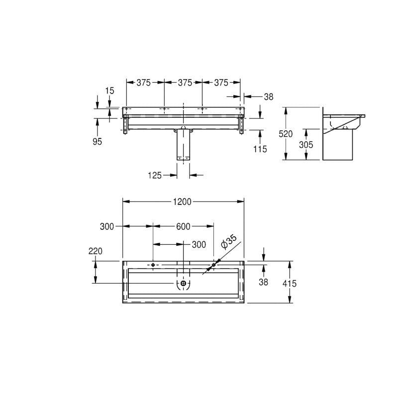Franke Sissons Saturn Washtrough Sink 1200mm - CN728 WC Sinks & Urinals Franke