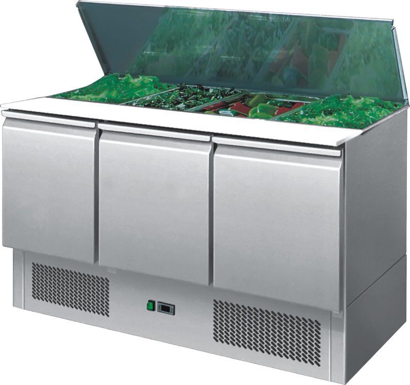 Ice-A-Cool ICE3850GR 3 Door Refrigerated Saladette Prep Counter 380 Litres Pizza Prep Counters - 3 Door Ice-A-Cool