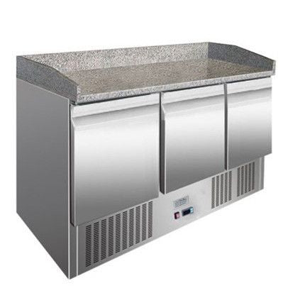 Ice-A-Cool ICE3852GR 3 Door Marble Top Refrigerated Counter Pizza Prep Counters - 3 Door Ice-A-Cool