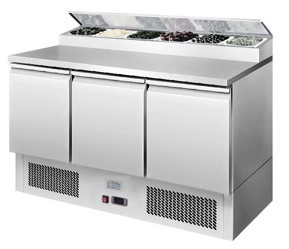 Ice-A-Cool ICE3853GR 3 Door Refrigerated Saladette Prep Counter 380 Litres Pizza Prep Counters - 3 Door Ice-A-Cool