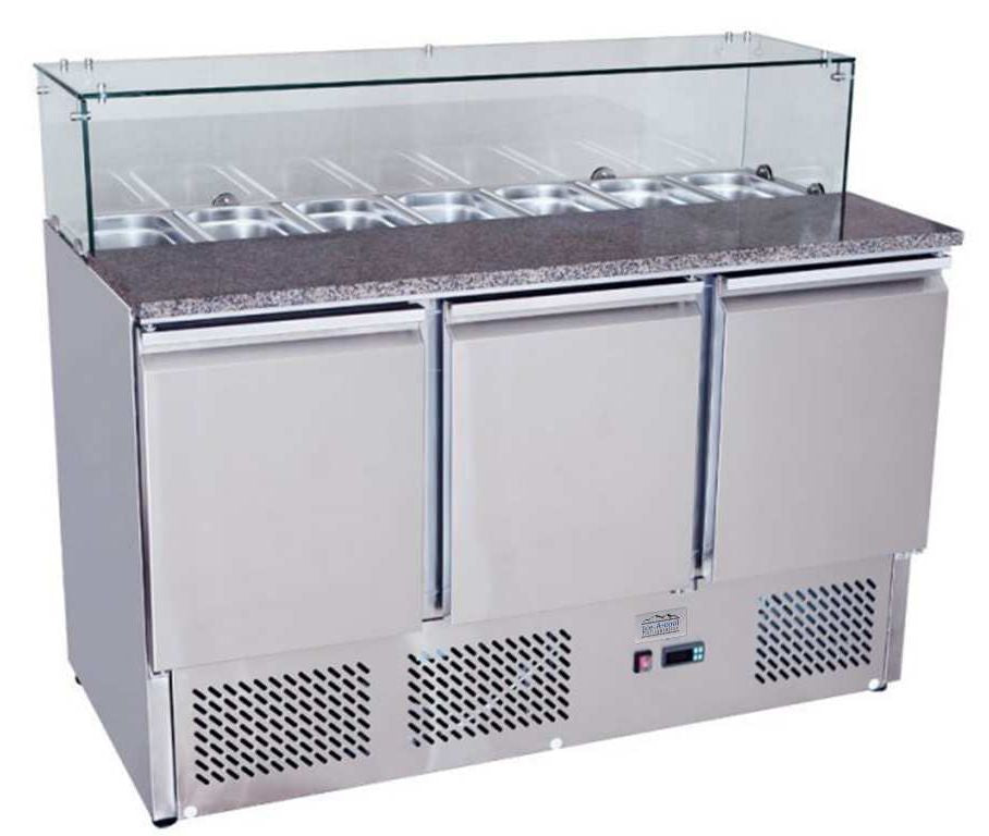 Ice-A-Cool ICE3864GR 3 Door Marble Top Saladette Counter 380 Litres Pizza Prep Counters - 3 Door Ice-A-Cool