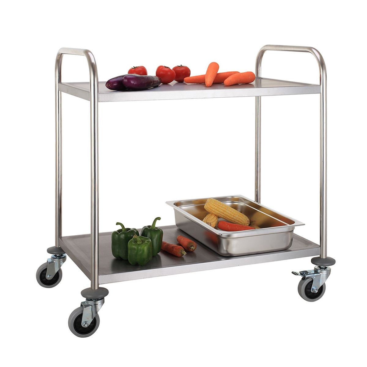 Hamoki Service Trolley 2 Tier With Round Tube - 301003 Stainless Steel Dining Trolley Hamoki