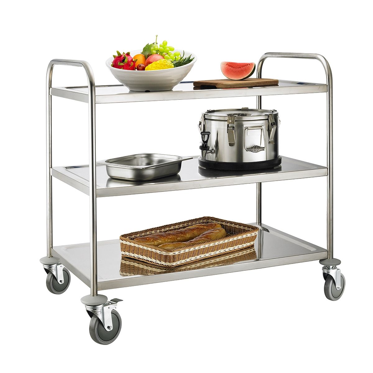 Hamoki Service Trolley 3 Tier With Round Tube - 301004 Stainless Steel Dining Trolley Hamoki