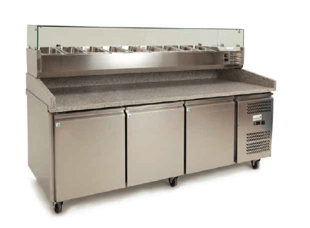 Kingfisher PZ3600S Granite Top 3 Door Refrigerated Prep Counter Pizza Prep Counters - 3 Door Kingfisher