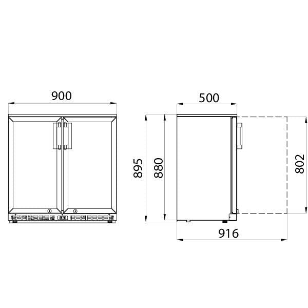 Koldbox 208 Ltr Double Hinged Door Back Bar Bottle Cooler - KBC2 Double Door Bottle Coolers Koldbox