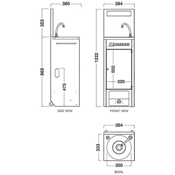 Mechline BaSix Stainless Steel Mobile Hand Wash Station - BSX-MHB-HCW-T Mobile Sinks Mechline