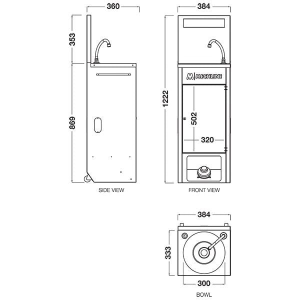 Mechline BaSix Stainless Steel Mobile Unheated Hand Wash Station - BSX-MHB-X Mobile Sinks Mechline