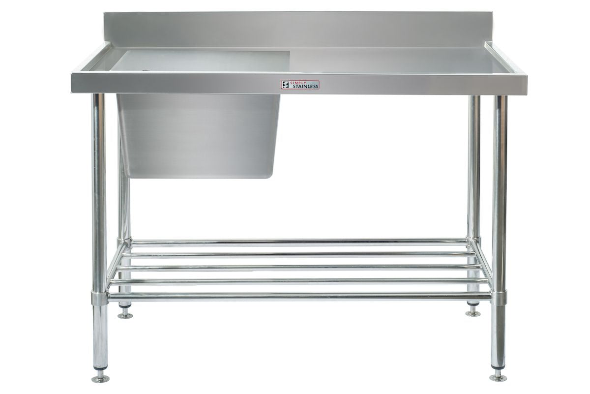 Simply Stainless Commercial Single Bowl Sink – Left Bowl Right Hand Drainer 1200mm Wide | SS051200L Single Bowl Sinks Simply Stainless