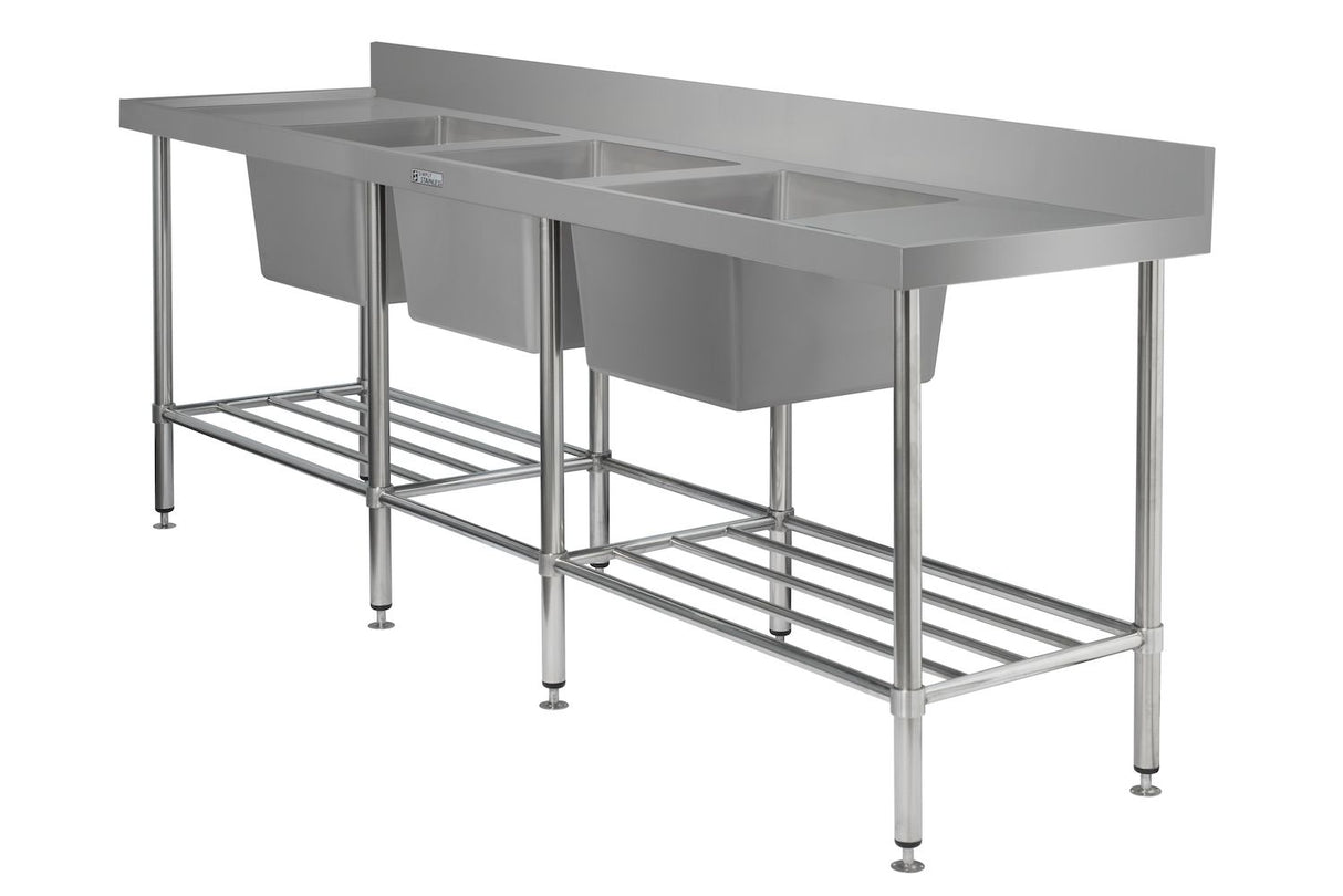 Simply Stainless Simply Commercial Triple Centre Bowl Sink - Double Drainer 2400mm Wide | SS2462400TB Triple Bowl Sinks Simply Stainless