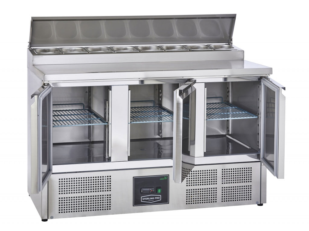 Sterling Pro Cobus 3 Door Prep Counter Fridge 8 x GN1/6 - SPU300PZ Pizza Prep Counters - 3 Door Sterling Pro