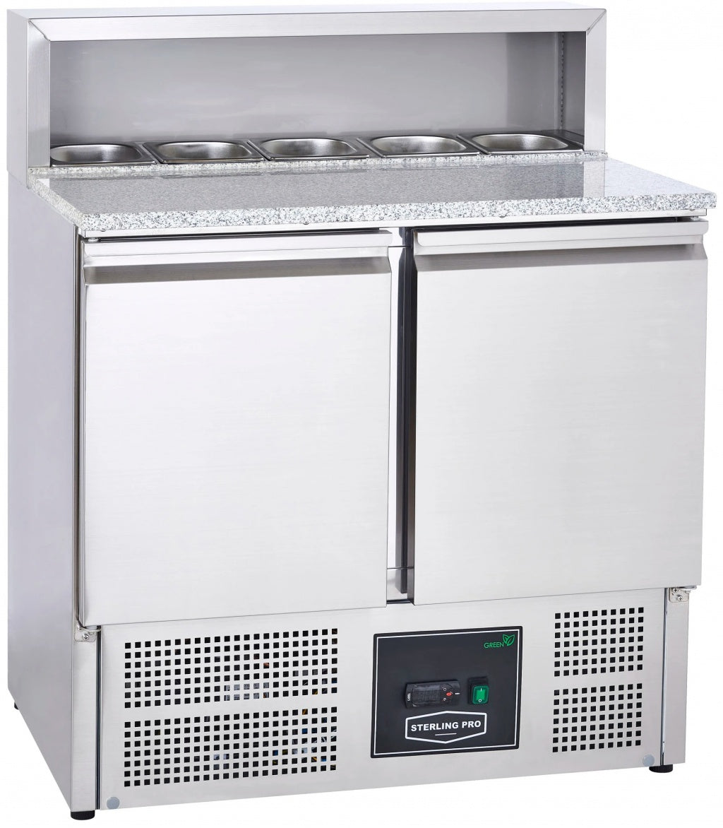 Sterling Pro Cobus 2 Door Pizza Counter Granite Top 5 x GN1/6 240 Litres - SPU902PZ Pizza Prep Counters - 2 Door Sterling Pro