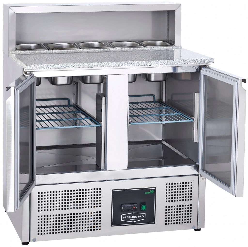 Sterling Pro Cobus 2 Door Pizza Counter Granite Top 5 x GN1/6 240 Litres - SPU902PZ Pizza Prep Counters - 2 Door Sterling Pro