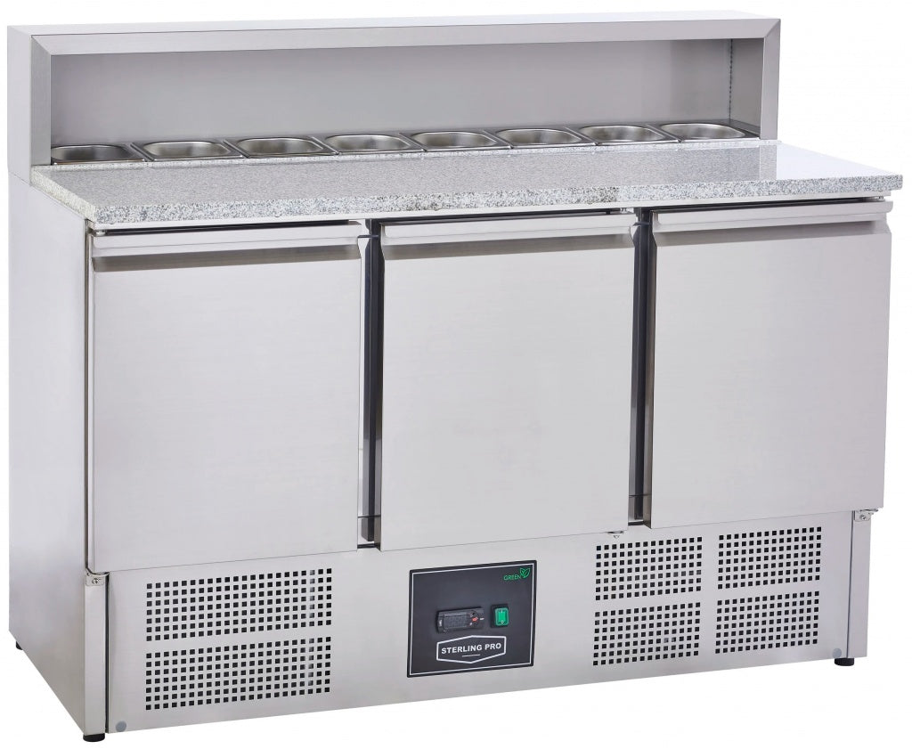 Sterling Pro Cobus 3 Door Pizza Counter Granite Top 8 x GN1/6 402 Litres - SPU903PZ Pizza Prep Counters - 3 Door Sterling Pro
