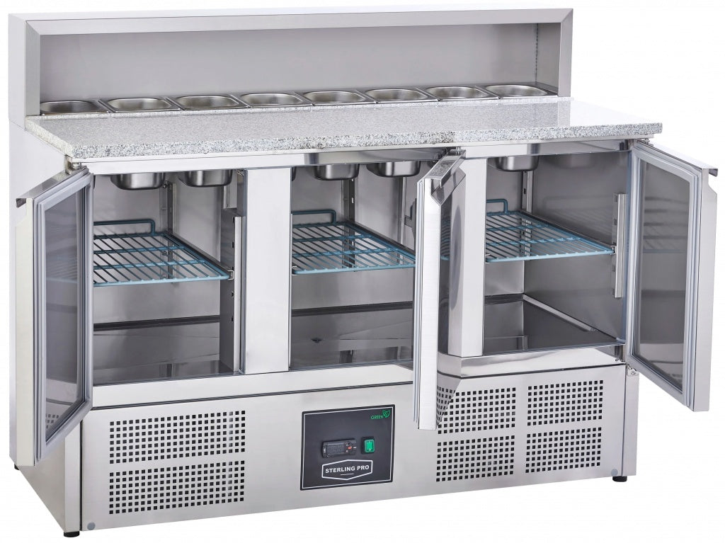 Sterling Pro Cobus 3 Door Pizza Counter Granite Top 8 x GN1/6 402 Litres - SPU903PZ Pizza Prep Counters - 3 Door Sterling Pro