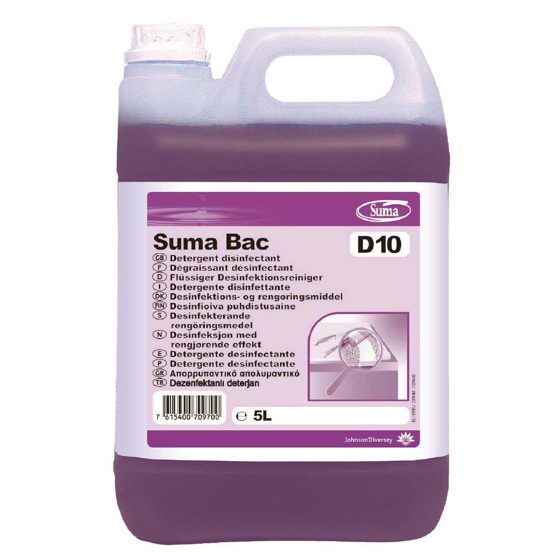 Suma Bac D10 Cleaner and Sanitiser Concentrate 5Ltr (2 Pack) - CD517 Disinfectants & Sanitisers Diversey