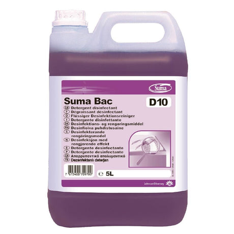 Suma Bac D10 Cleaner and Sanitiser Concentrate 5Ltr (2 Pack) - CD517 Disinfectants & Sanitisers Diversey   