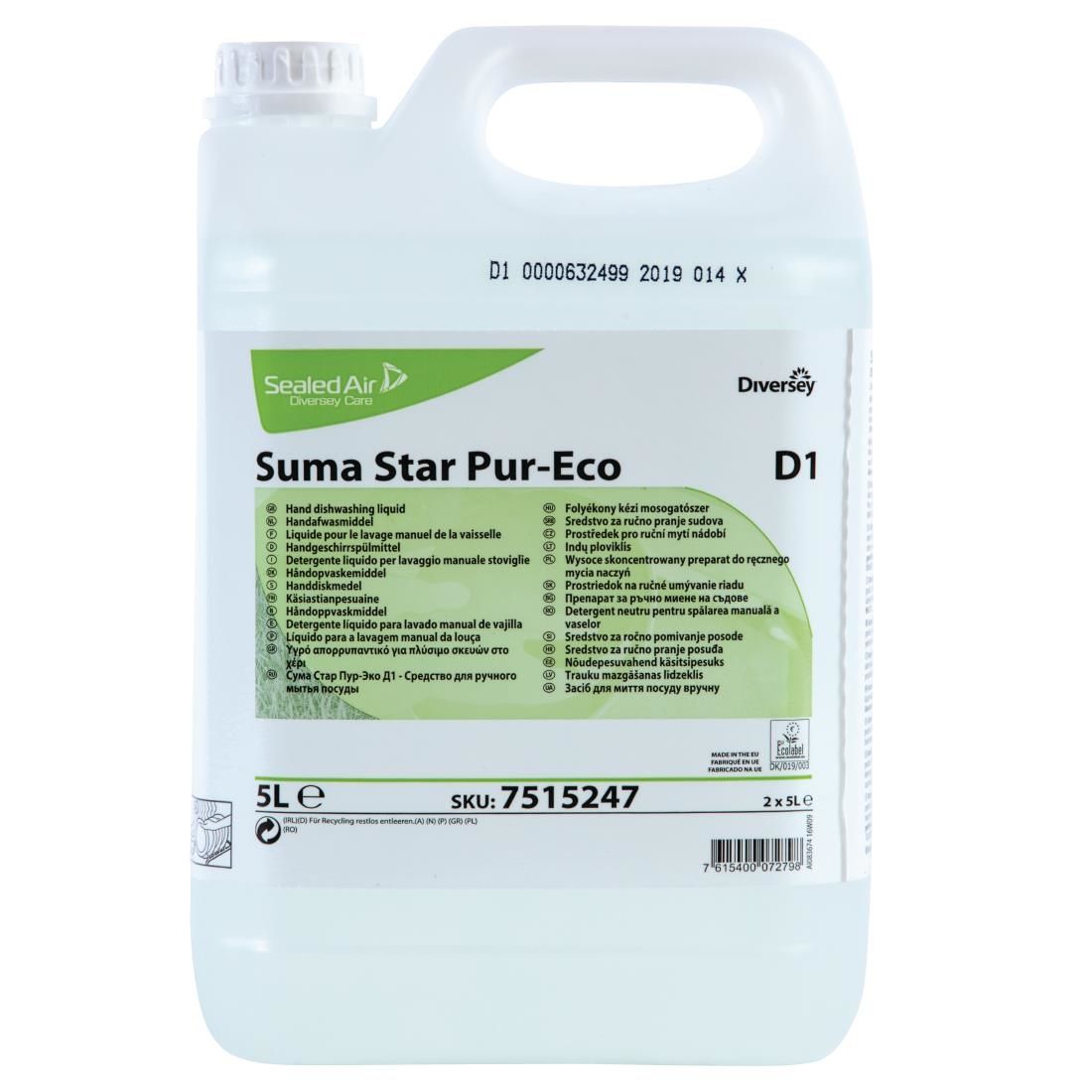 Suma Star D1 Pur-Eco Washing Up Liquid Concentrate 5Ltr (2 Pack) - FA465 Washing Up Liquid Diversey   