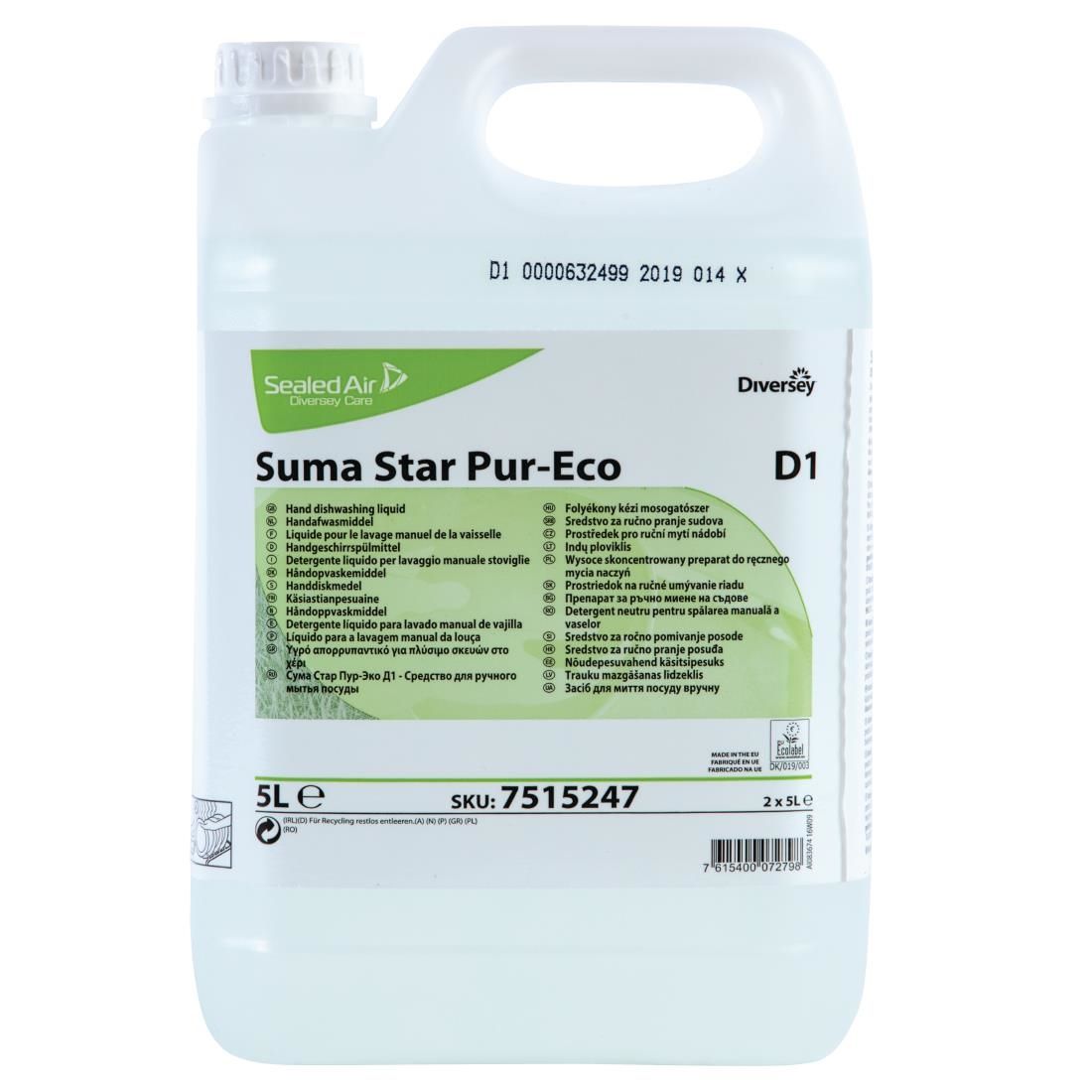 Suma Star D1 Pur-Eco Washing Up Liquid Concentrate 5Ltr (2 Pack) - FA465 Washing Up Liquid Diversey
