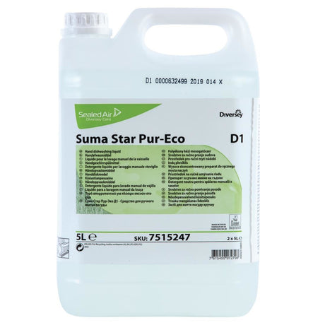 Suma Star D1 Pur-Eco Washing Up Liquid Concentrate 5Ltr (2 Pack) - FA465 Washing Up Liquid Diversey