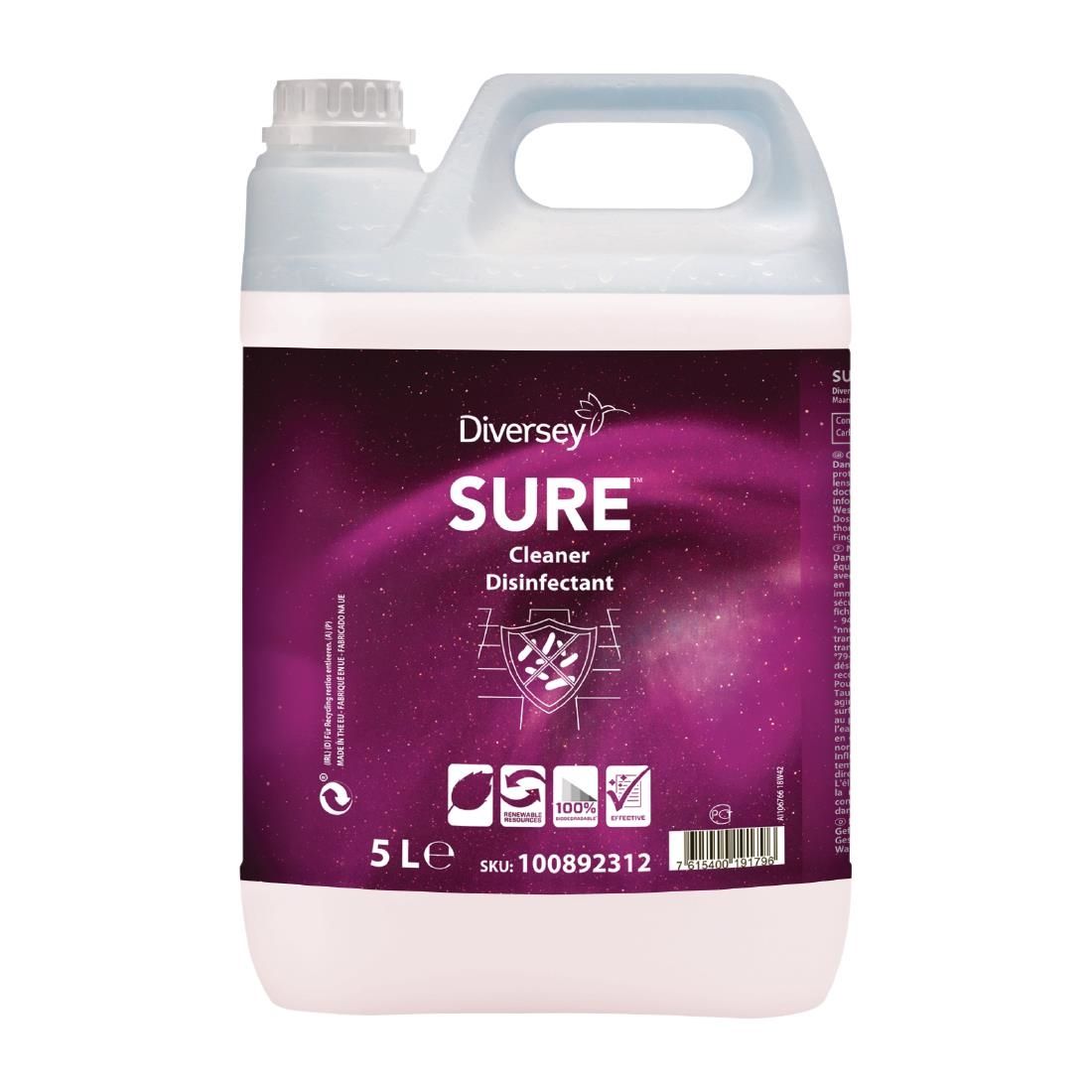 SURE Cleaner and Disinfectant Concentrate 5Ltr (2 Pack) - FA237 Disinfectants & Sanitisers Diversey