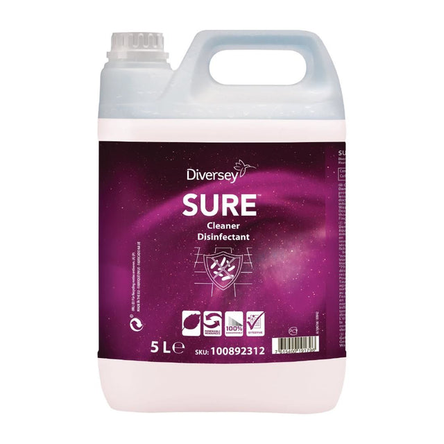 SURE Cleaner and Disinfectant Concentrate 5Ltr (2 Pack) - FA237 Disinfectants & Sanitisers Diversey   