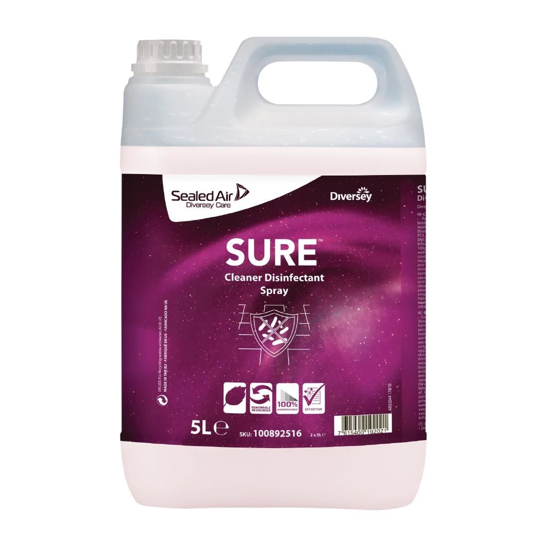 SURE Cleaner and Disinfectant Ready To Use 5Ltr (2 Pack) - FA240 Disinfectants & Sanitisers Diversey