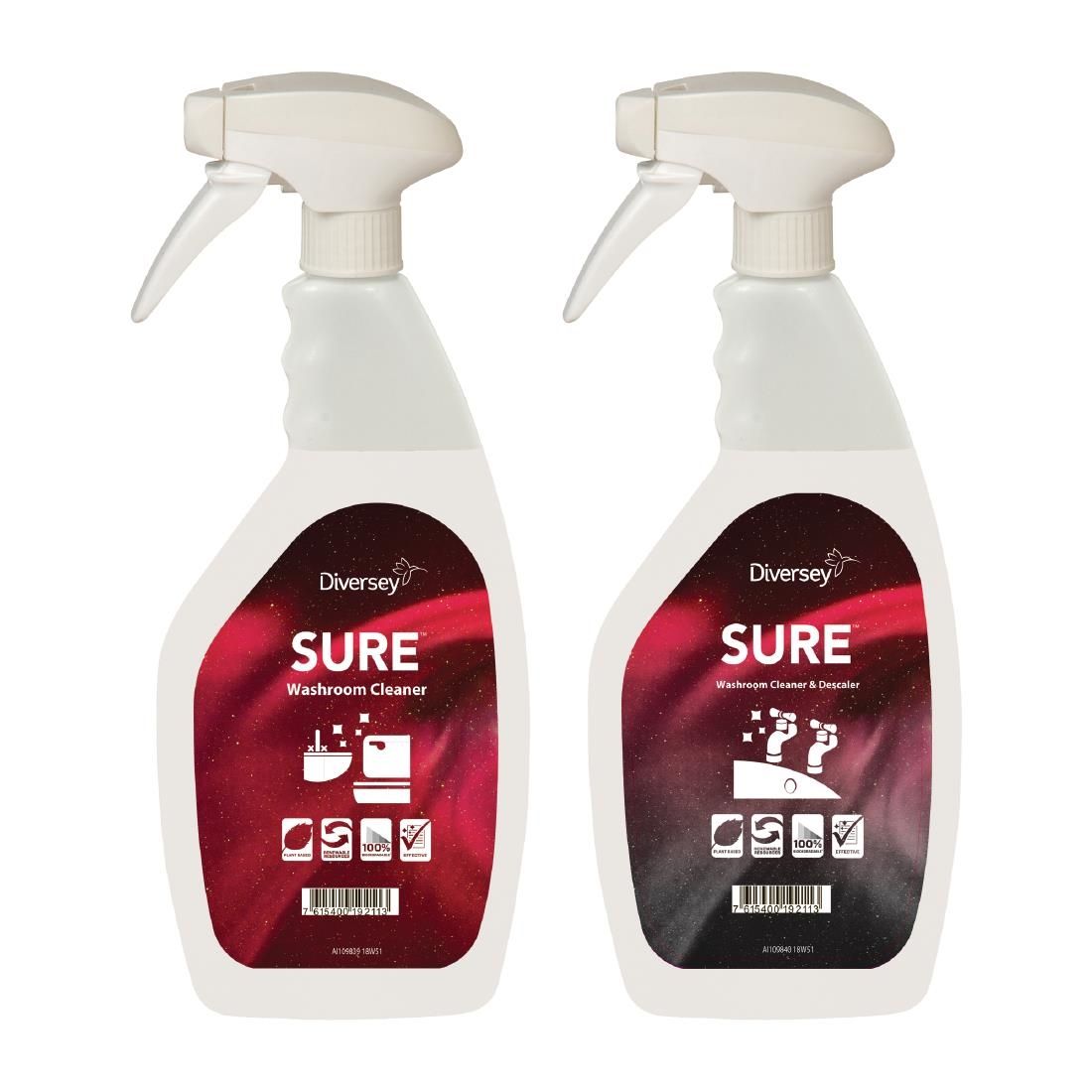 SURE Washroom Cleaner / Cleaner and Descaler Refill Bottles 750ml (6 Pack) - FA400 Descalers Diversey