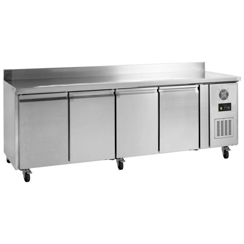 Tefcold 4 Door Gastronorm 1/1 Fan Assisted Refrigerated Prep Counter with Splashback - GC74 SS Refrigerated Counters - Four Door Tefcold
