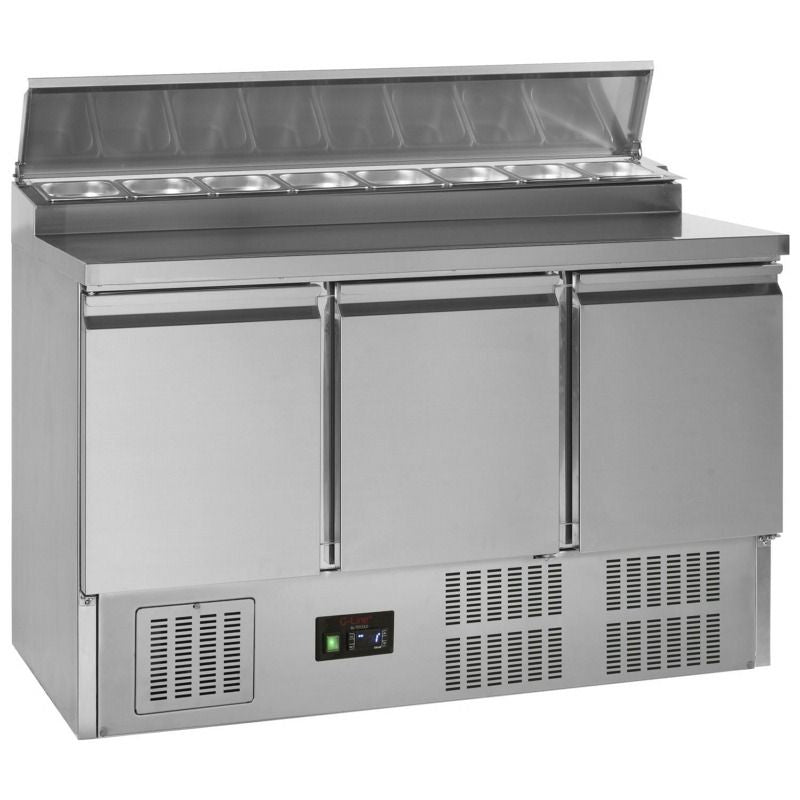 Tefcold G-Line Stainless Steel Three Door GN 1/1 Pizza Prep Saladette Counter - GSS435 Saladette Counters Tefcold