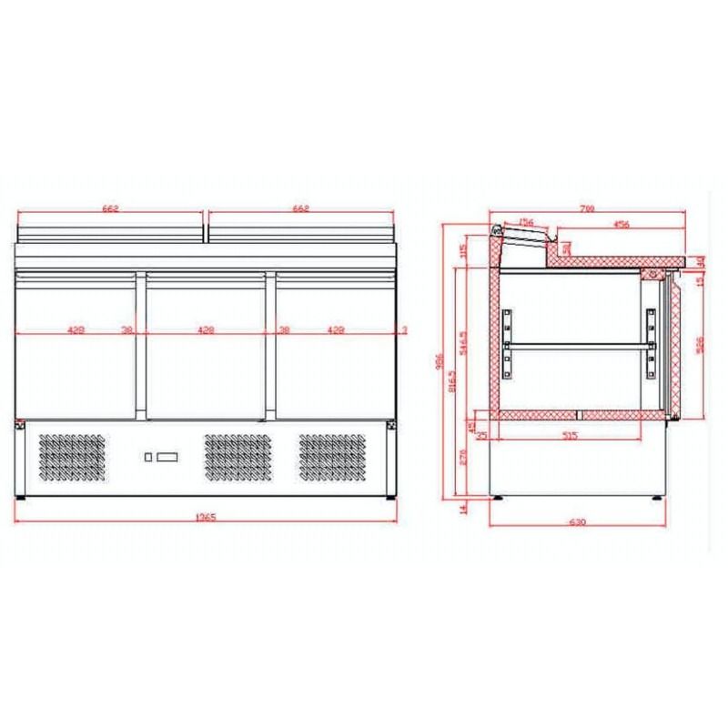 Tefcold G-Line Stainless Steel Three Door GN 1/1 Pizza Prep Saladette Counter - GSS435 Saladette Counters Tefcold