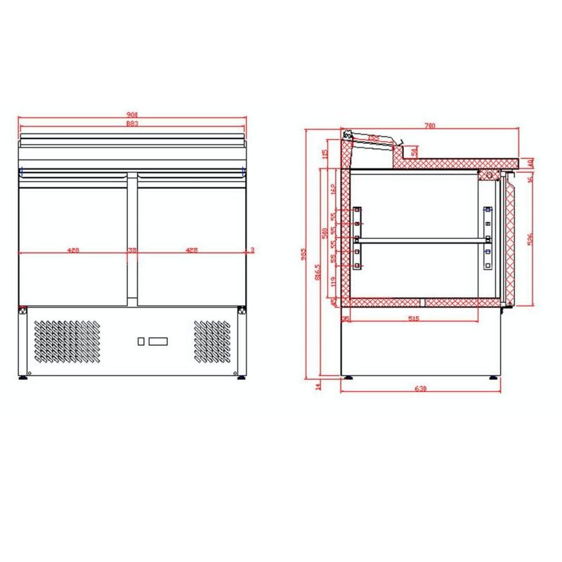 Tefcold G-Line Two Door GN 1/1 Pizza Prep Saladette Counter - GSS20 Pizza Prep Counters - 2 Door Tefcold