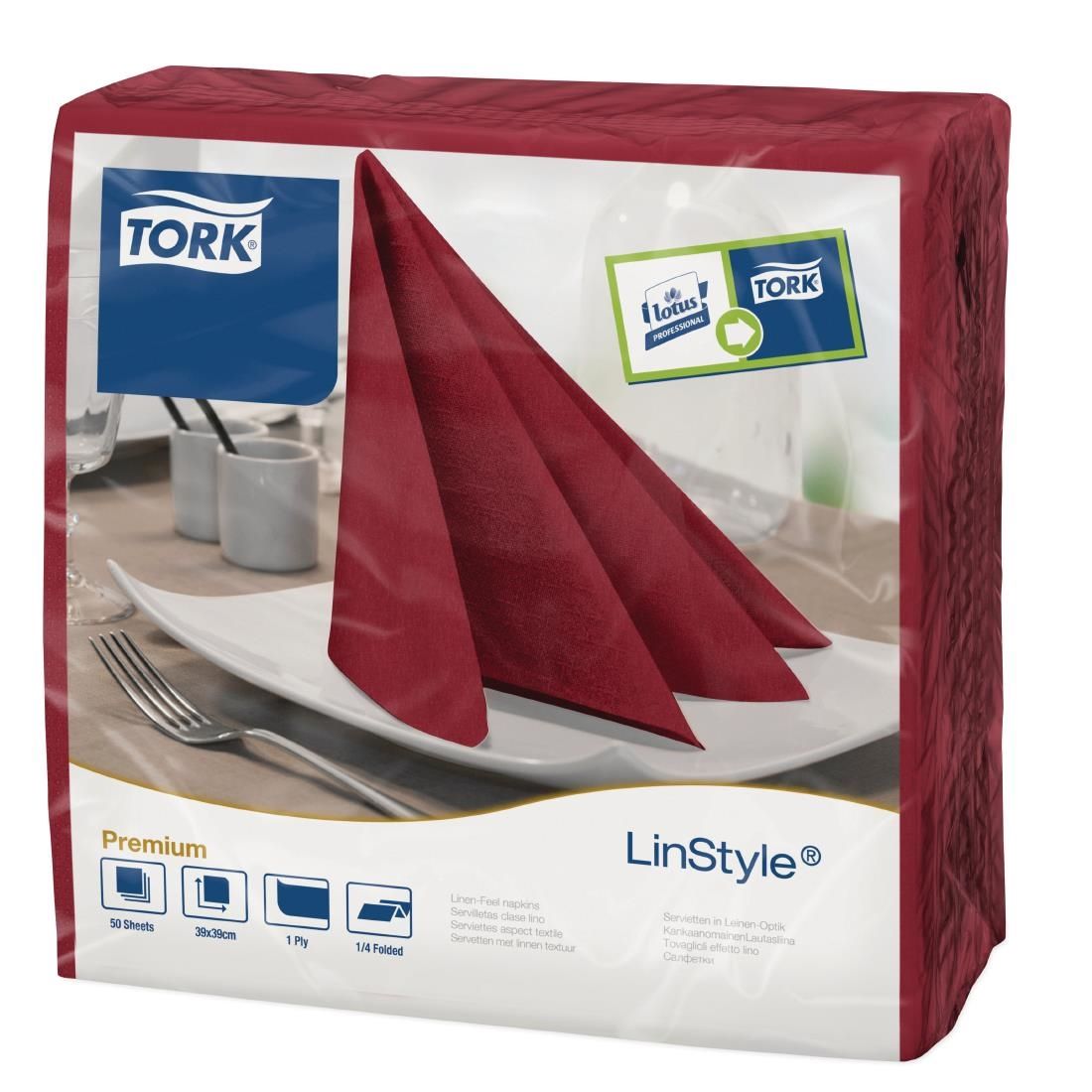 Tork Linstyle Dinner Napkin Burgundy 400mm (Pack of 600) - DP183 Paper Napkins Tork