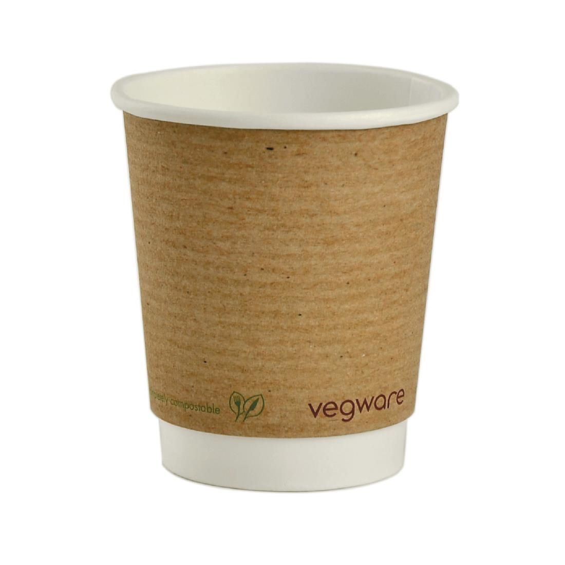 Vegware Compostable Coffee Cups Double Wall 230ml / 8oz (Pack of 500) - GH020 Disposable Cups Vegware