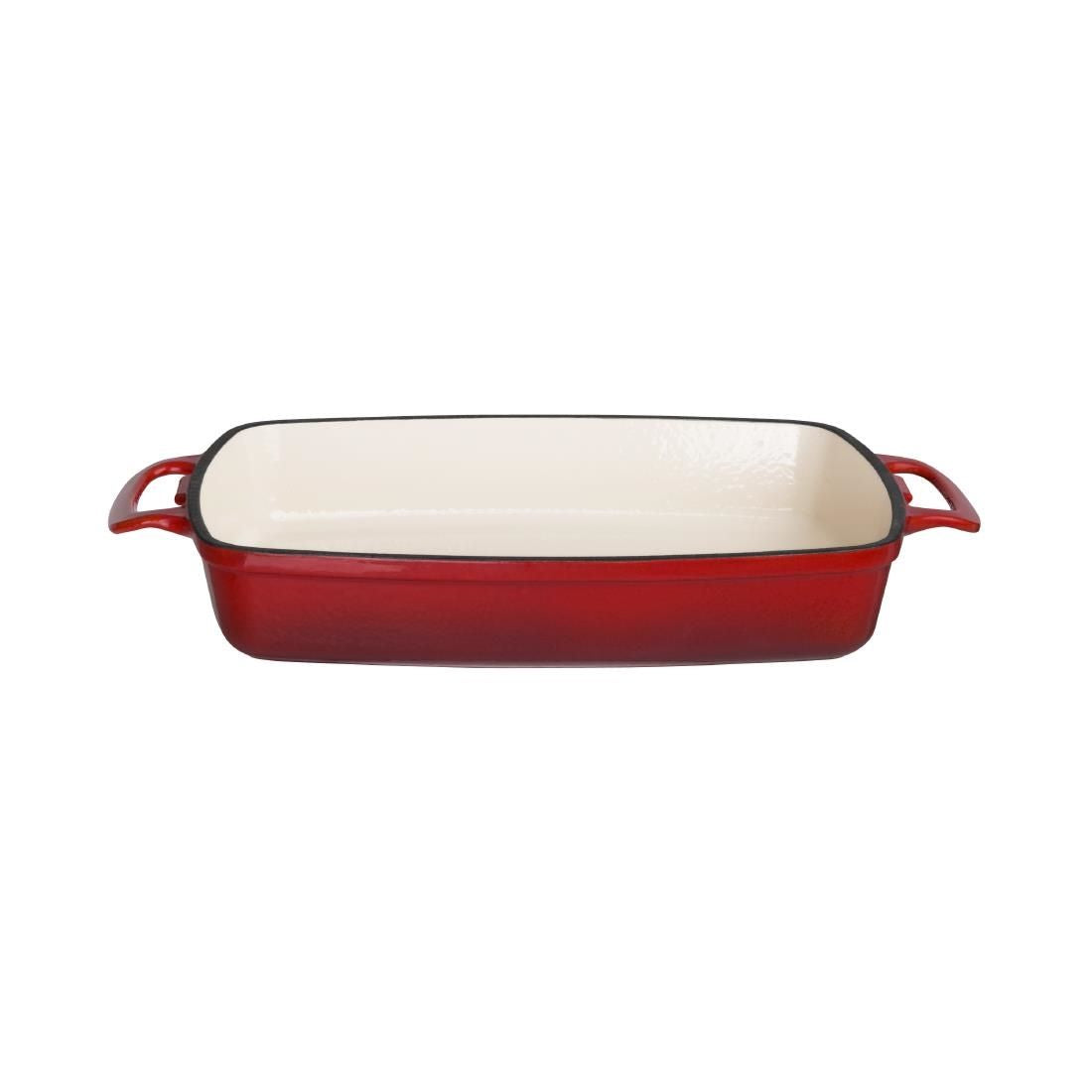 Vogue Red Rectangular Cast Iron Dish 1.8Ltr - GH319 Oven to Table Vogue