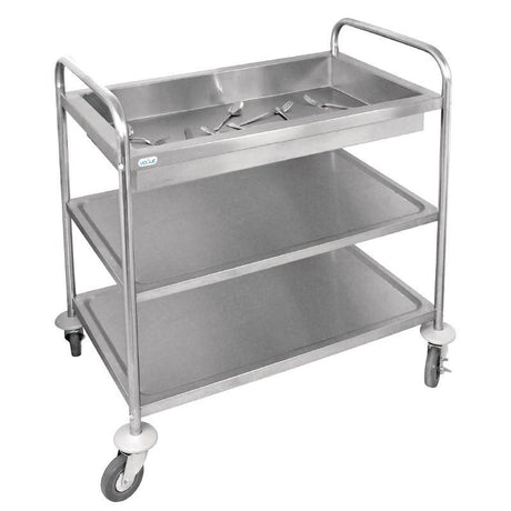Vogue Stainless Steel 3 Tier Deep Tray Clearing Trolley Service Trolleys Vogue   