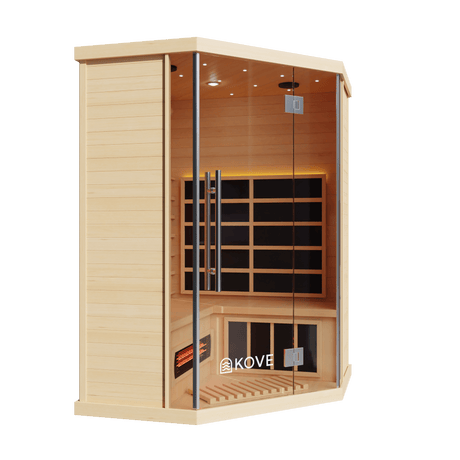 Kove 3-4 Person Infrared Corner Sauna Cabin – Hemlock Wood, Glass Front, Bluetooth & Full Spectrum Heating | KOVE-INFC Indoor Infrared Saunas Kove Designs