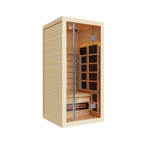 Empire Kove 1-Person Infrared Sauna Cabin Compact – Hemlock Wood, Glass Front, Bluetooth & Full Spectrum Heating | KOVE-INF1 Indoor Infrared Saunas Kove Designs