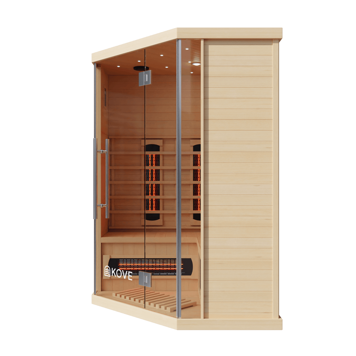Kove 3-4 Person Infrared Corner Sauna Cabin – Hemlock Wood, Glass Front, Bluetooth & Full Spectrum Heating | KOVE-INFC Indoor Infrared Saunas Kove Designs