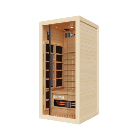 Empire Kove 1-Person Infrared Sauna Cabin Compact – Hemlock Wood, Glass Front, Bluetooth & Full Spectrum Heating | KOVE-INF1 Indoor Infrared Saunas Kove Designs