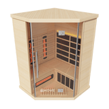 Kove 3-4 Person Infrared Corner Sauna Cabin – Hemlock Wood, Glass Front, Bluetooth & Full Spectrum Heating | KOVE-INFC Indoor Infrared Saunas Kove Designs