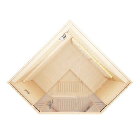Kove 3-4 Person Infrared Corner Sauna Cabin – Hemlock Wood, Glass Front, Bluetooth & Full Spectrum Heating | KOVE-INFC Indoor Infrared Saunas Kove Designs