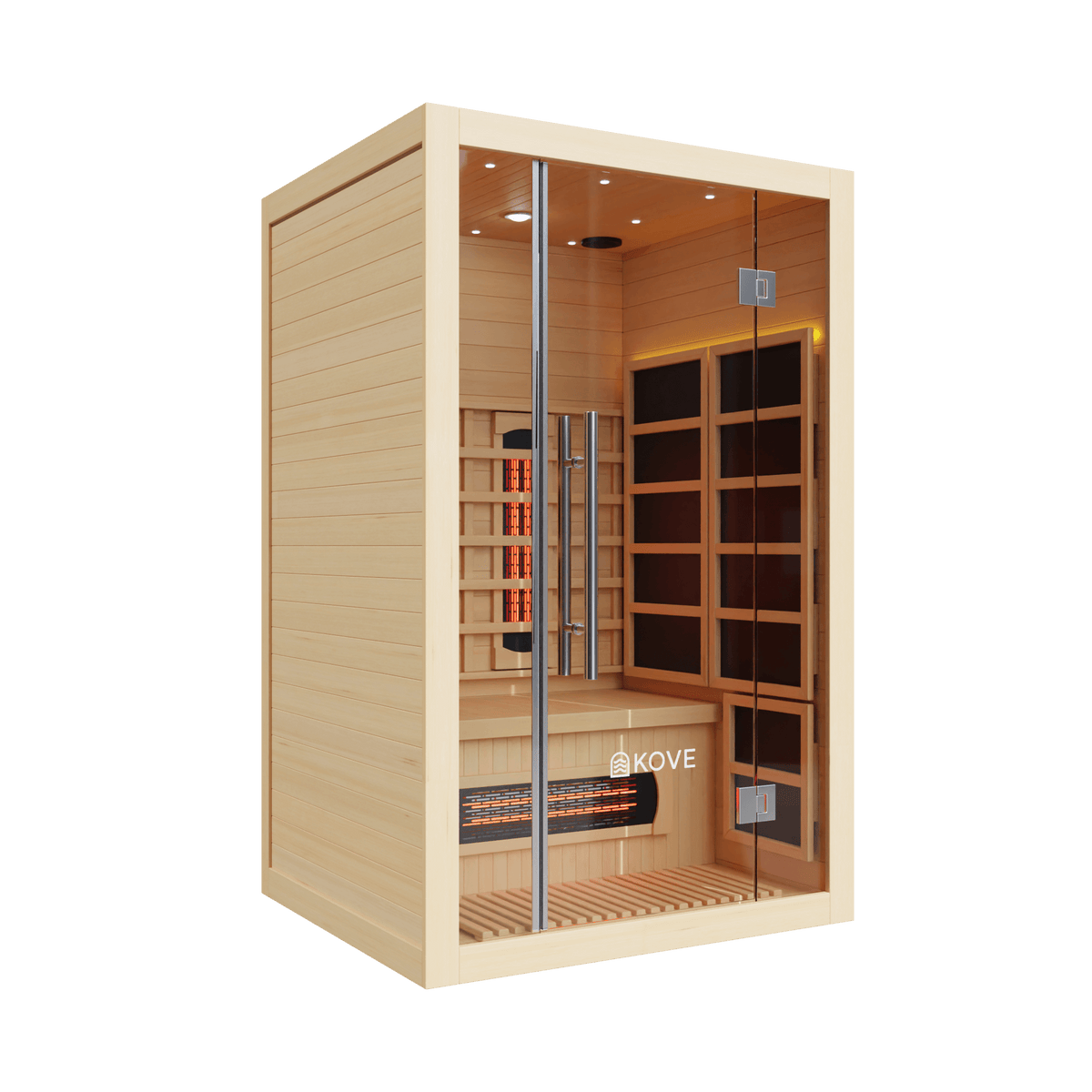 Empire Kove 2-Person Infrared Sauna Cabin – Hemlock Wood, Glass Front, Bluetooth & Full Spectrum Heating | KOVE-INF2 - Graded Item Indoor Infrared Saunas KOVE