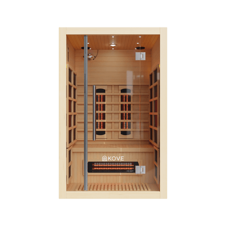 Empire Kove 2-Person Infrared Sauna Cabin – Hemlock Wood, Glass Front, Bluetooth & Full Spectrum Heating | KOVE-INF2 - Graded Item Indoor Infrared Saunas KOVE
