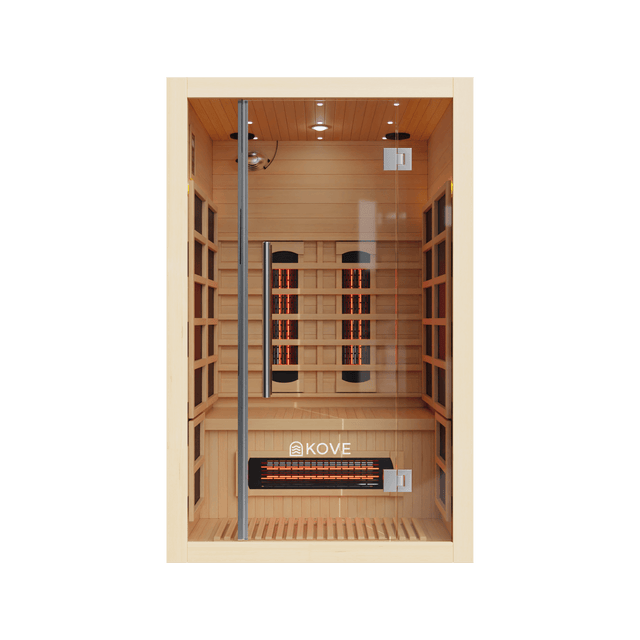 Empire Kove 2-Person Infrared Sauna Cabin – Hemlock Wood, Glass Front, Bluetooth & Full Spectrum Heating | KOVE-INF2 - Graded Item Indoor Infrared Saunas KOVE