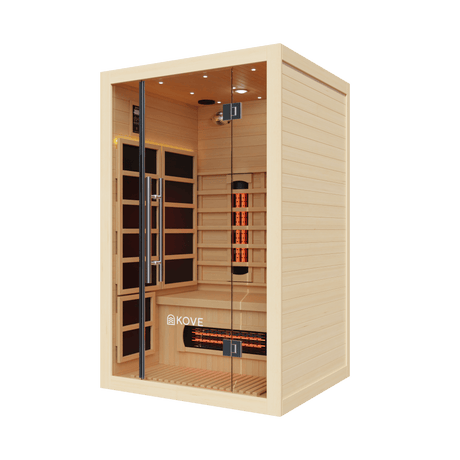 Empire Kove 2-Person Infrared Sauna Cabin – Hemlock Wood, Glass Front, Bluetooth & Full Spectrum Heating | KOVE-INF2 - Graded Item Indoor Infrared Saunas KOVE