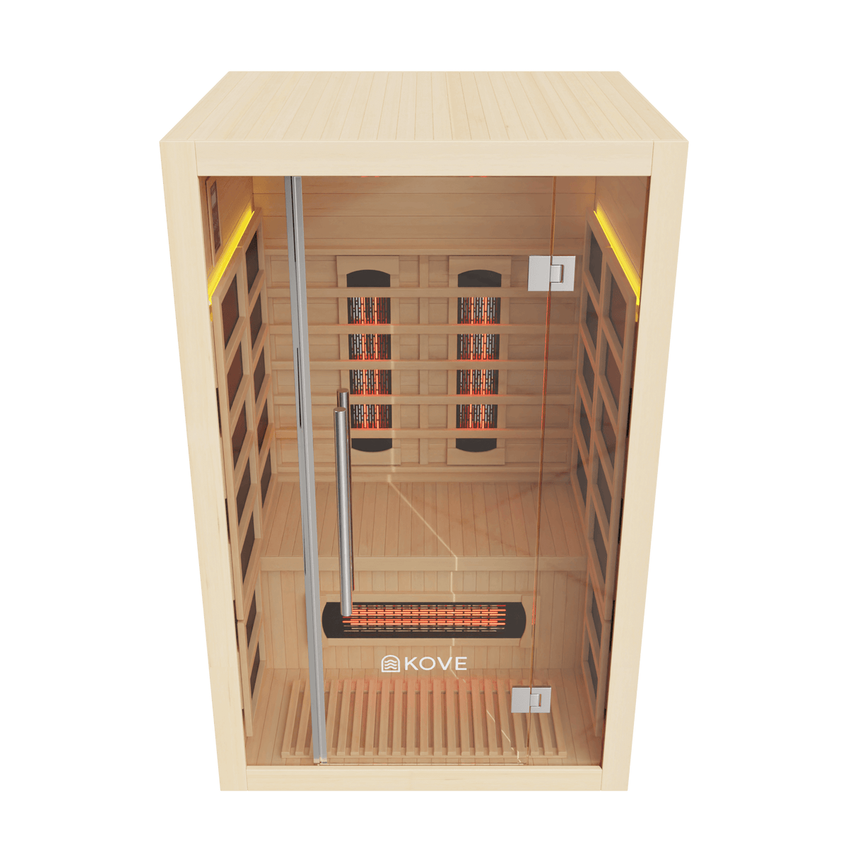Empire Kove 2-Person Infrared Sauna Cabin – Hemlock Wood, Glass Front, Bluetooth & Full Spectrum Heating | KOVE-INF2 - Graded Item Indoor Infrared Saunas KOVE